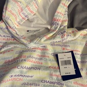 Champion White Hoodie with Multicolor Logo